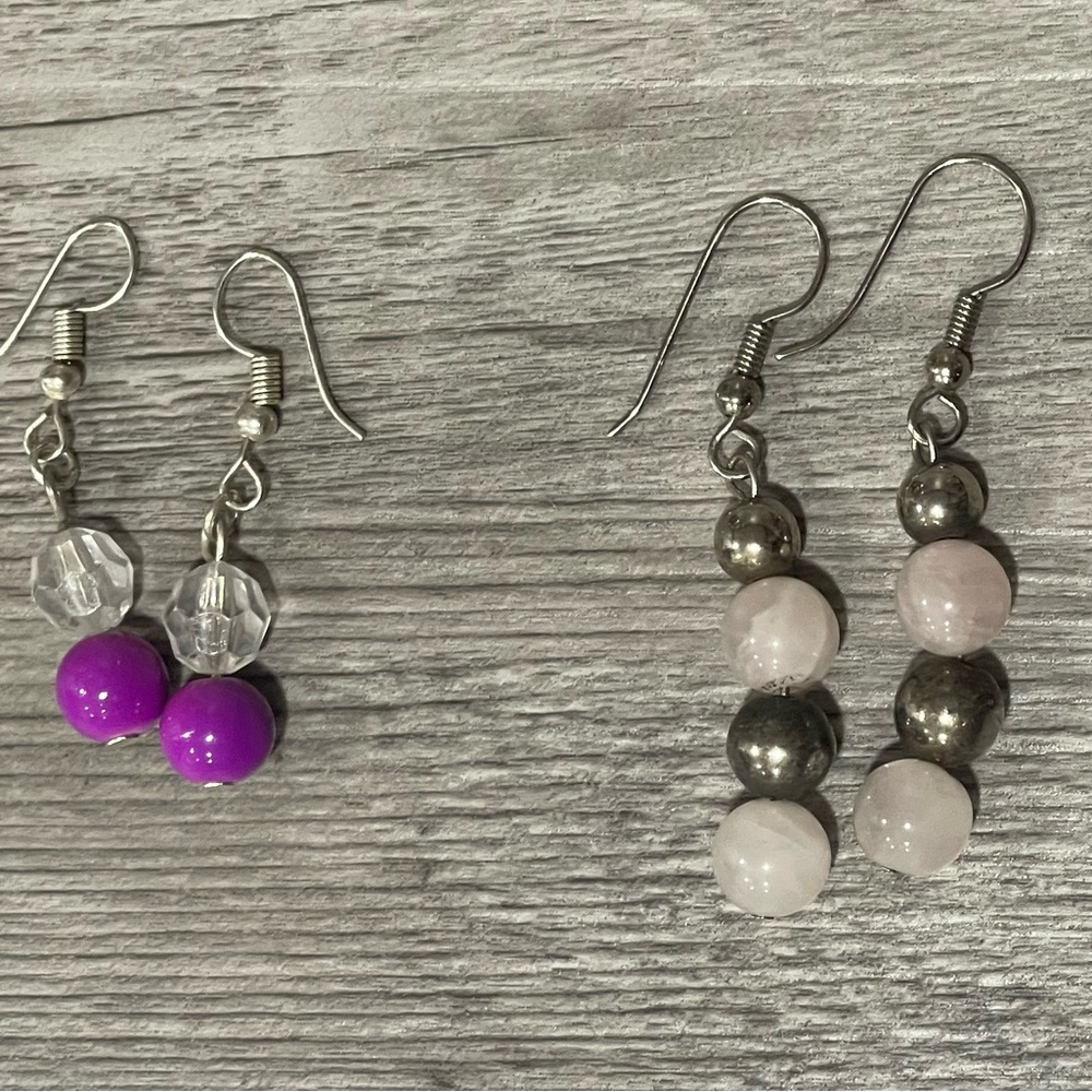 Elegant Silver and Purple Beaded Earrings